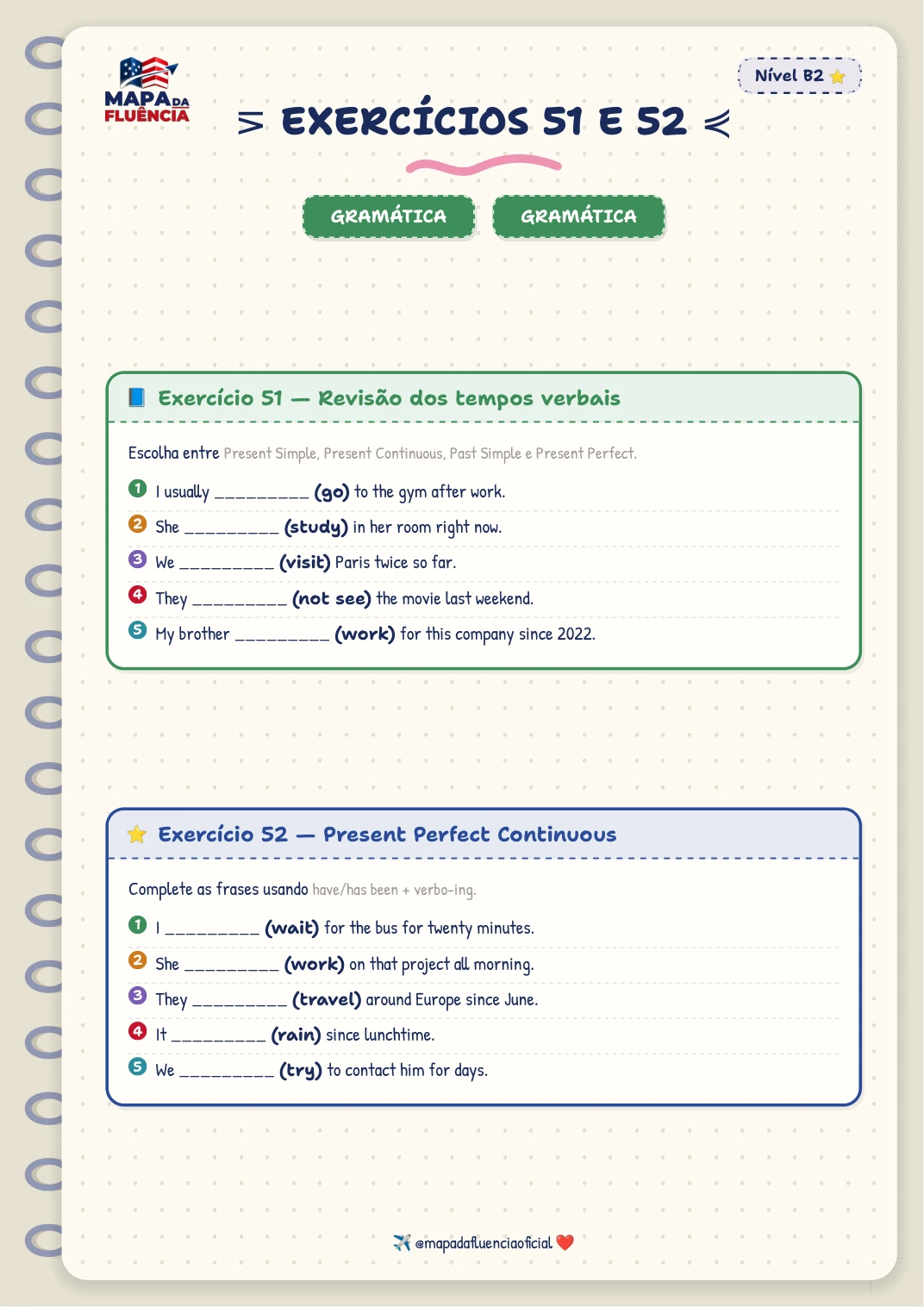 B2: Revisão dos tempos verbais + Present Perfect Continuous